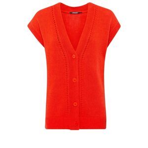 Olsen Women Blossom Red Sleeveless Cardigan Sweater Knit Linen Cotton US Small
